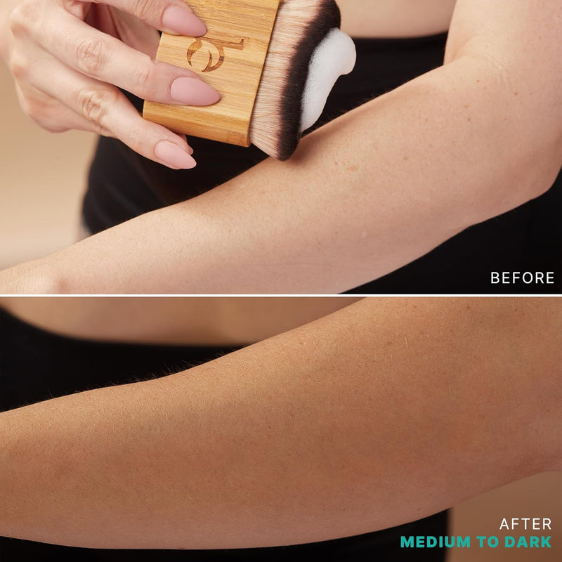 Brittany's Before and  her after, using 1 coat of self tanner mousse medium to Dark